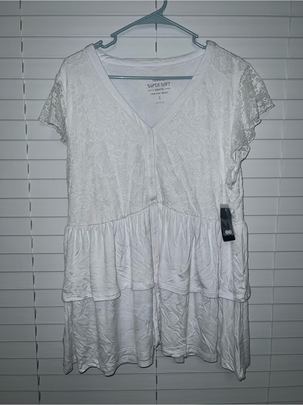 Torrid White Lace Layered V-Neck Blouse
